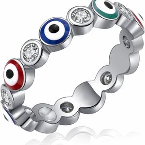 Silver Evil Eye Ring with Multicolor Accents
